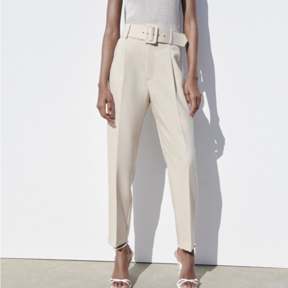 Zara PANTS WITH FABRIC COVERED BELT